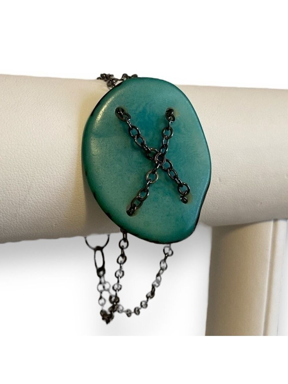 Shell Bracelet Button Style Gunmetal Hardware Double Chain
